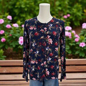 Philosophy‎ Navy Floral Button Cardigan Sweater Womens Cottagecore Romantic SZ M